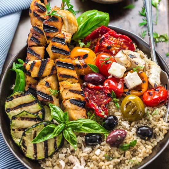 Chicken Souvlaki Quinoa Brown Rice