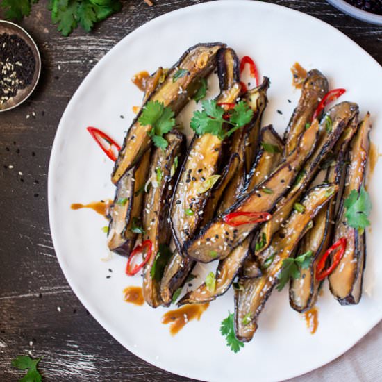 Miso glazed aubergine (V, GF)
