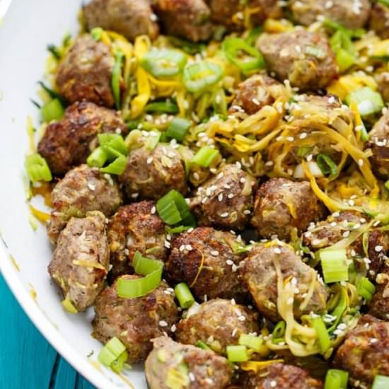 Miso Meatballs Zucchini Noodles