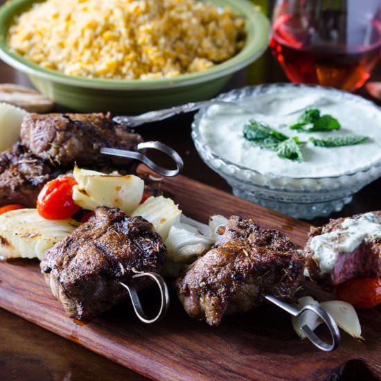 Grilled Gyro Kabobs with Tzatziki
