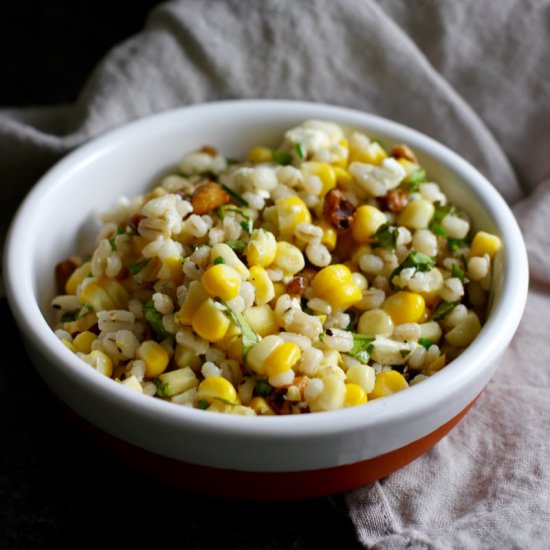 Corn and Barley Salad with Walnuts