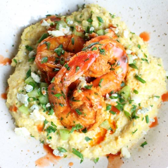 Buffalo Shrimp and Blue Cheese Grit