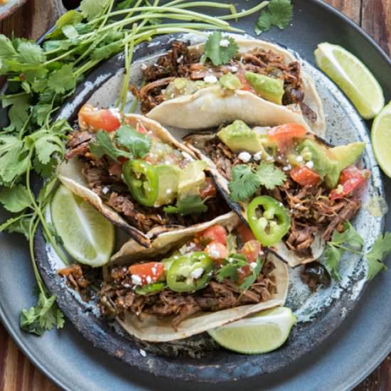 poblano braised beef tacos