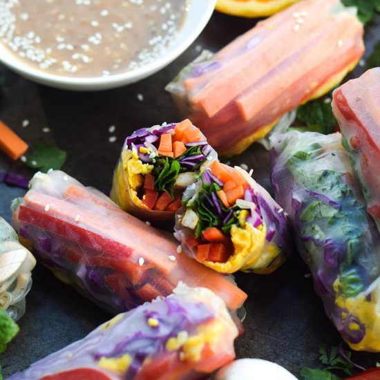 Rainbow Veggie Summer Rolls & Tahin