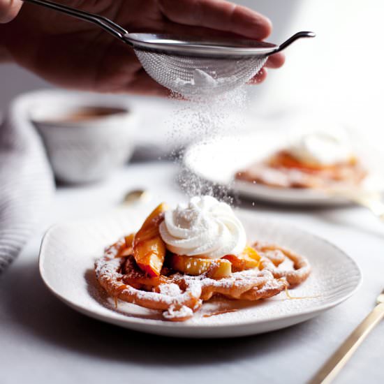 SALTED CARAMEL PEACH FUNNEL CAKES