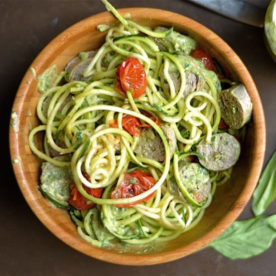 Sausage and Pesto Noodle Bowls