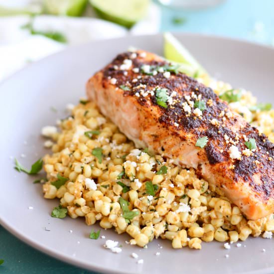 Chili Lime Salmon with Street Corn