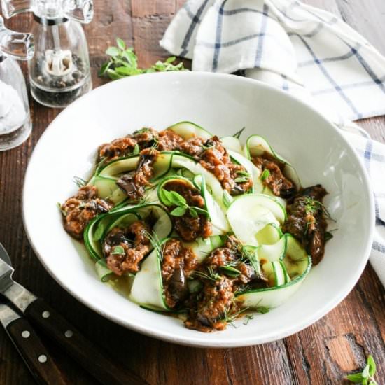 Zoodles with Eggplant Tomato Sauce