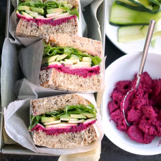 Beet hummus sandwich