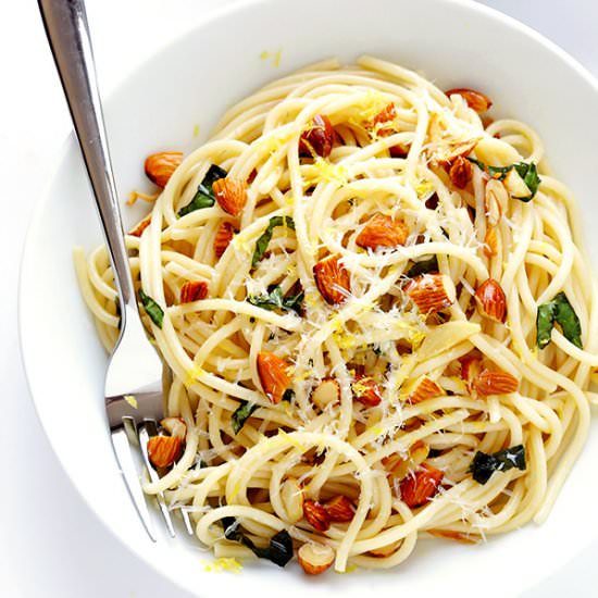 Lemon Basil Spaghetti with Almonds