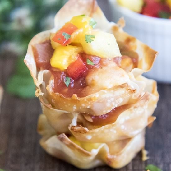 Pineapple Chicken Taco Wonton Cups