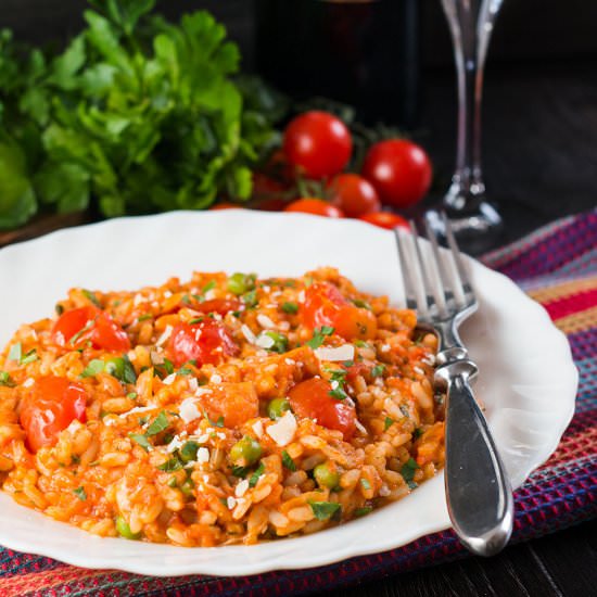 Roast Tomato and Pea Risotto