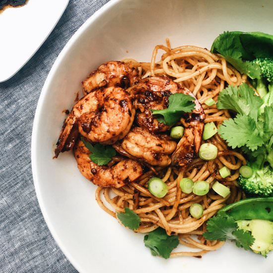 Chilli Prawns with rice noodles