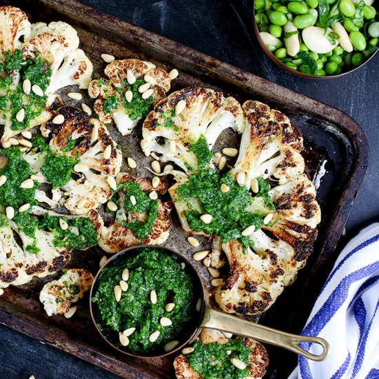 Cauliflower steak with spicy salsa