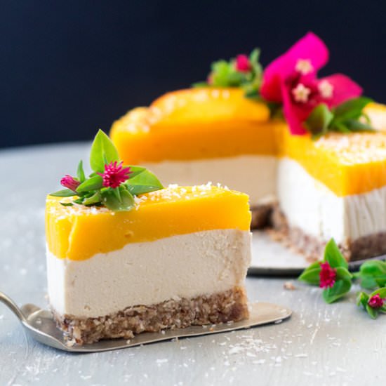Vegan mango ginger cheesecake