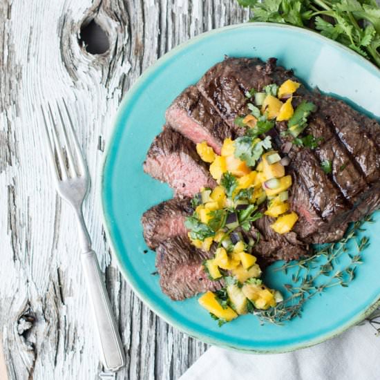 Steak w/ Grilled Peach & Mango