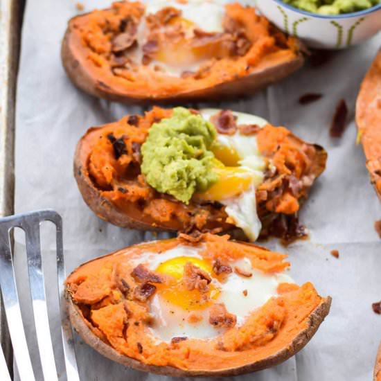 Baked Sweet Potatoes with Egg