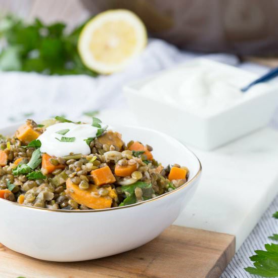 Green Lentils with Sweet Potatoes