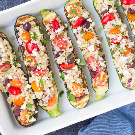 Greek Quinoa Grilled Zucchini Boats