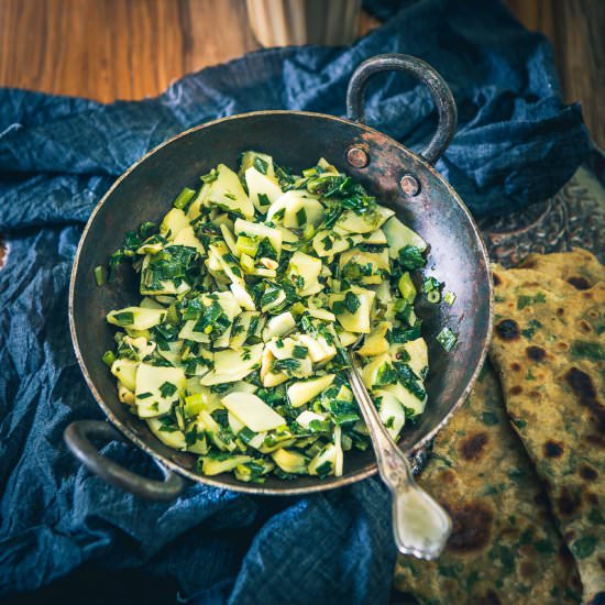 Spring Onion Potato Stir Fry