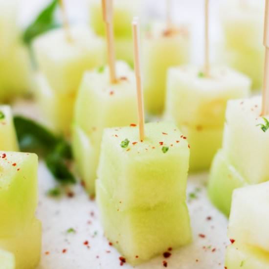 Melon Skewers with Aleppo Pepper