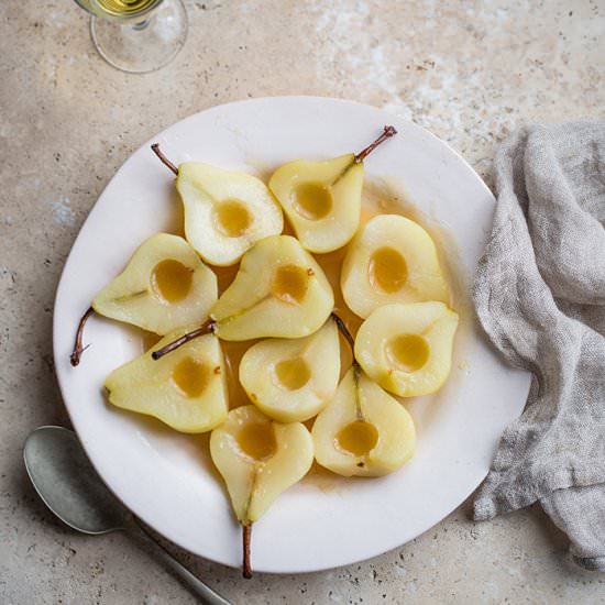 Poached Pears in Dessert Wine
