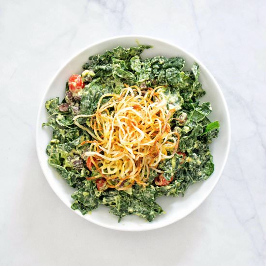 Kale Black Bean Salad with Avocado Dressing