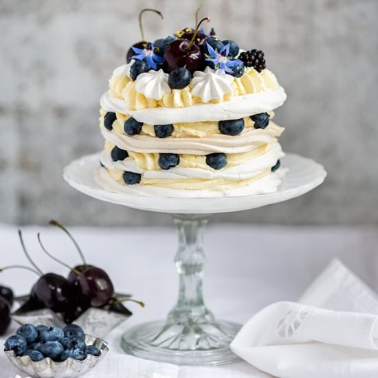Meringue Stack Cake with Berries