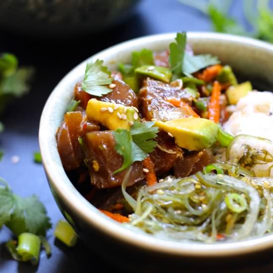 Avocado Ahi Tuna Poke Bowl