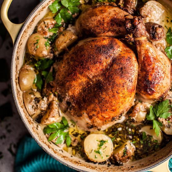 Creamy Herb Pot Roasted Chicken