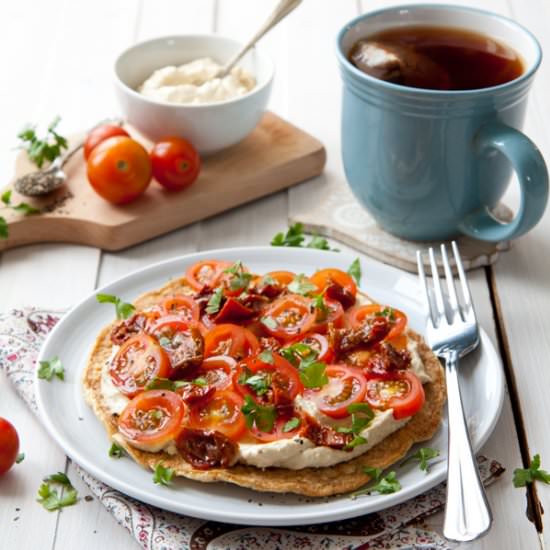 Oat Omelette w/ Hummus & Tomatoes