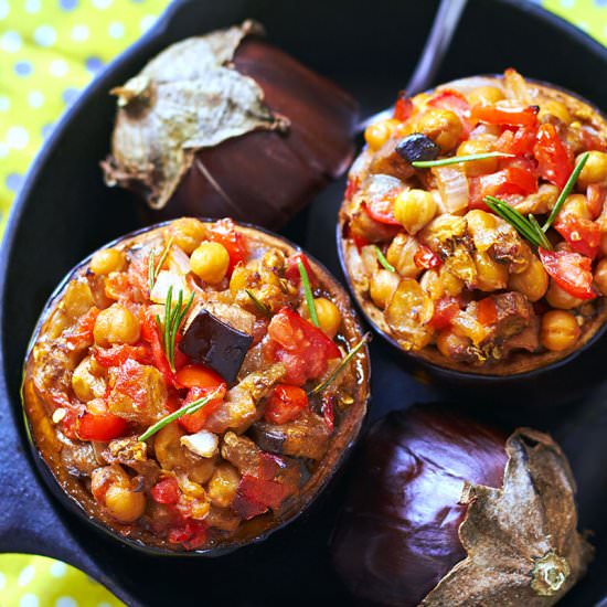 Baked Chickpea Tomato Eggplant Cups