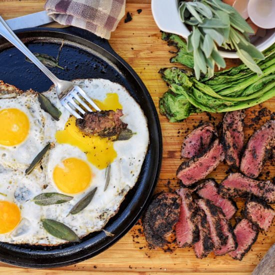 Coffee Crusted Steak (& Eggs!)