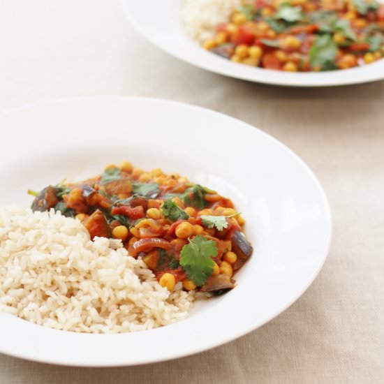 Quick Aubergine and Chickpea Curry