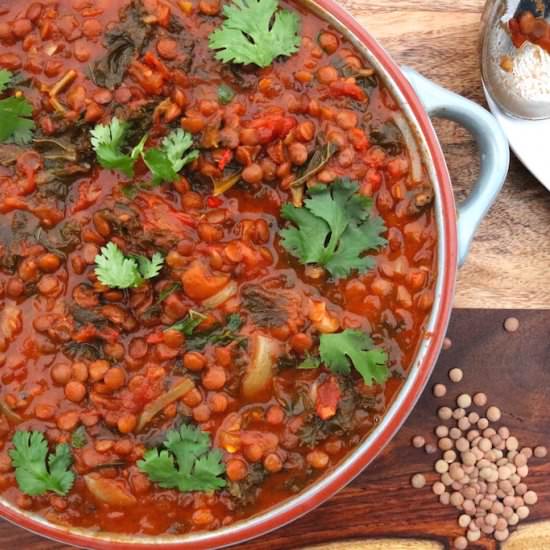 Curried Green Lentils and Kale