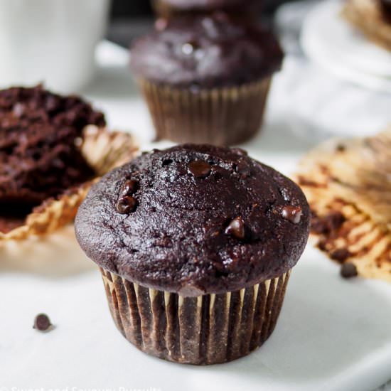 Whole Wheat Double Chocolate Banana Muffins
