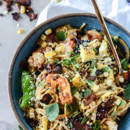 shrimp and corn pasta carbonara