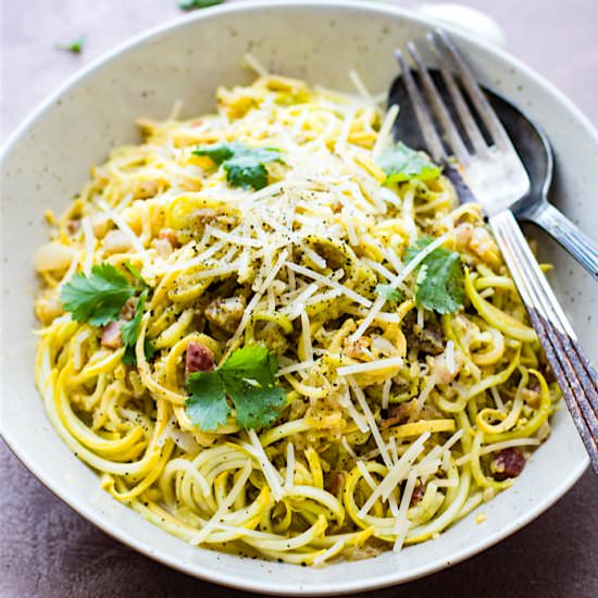 Spiralized Squash Carbonara