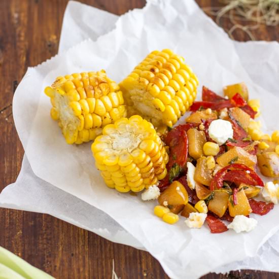 corn with pear chorizo salad