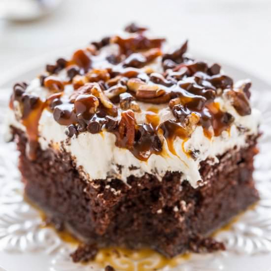 Turtle Chocolate Poke Cake