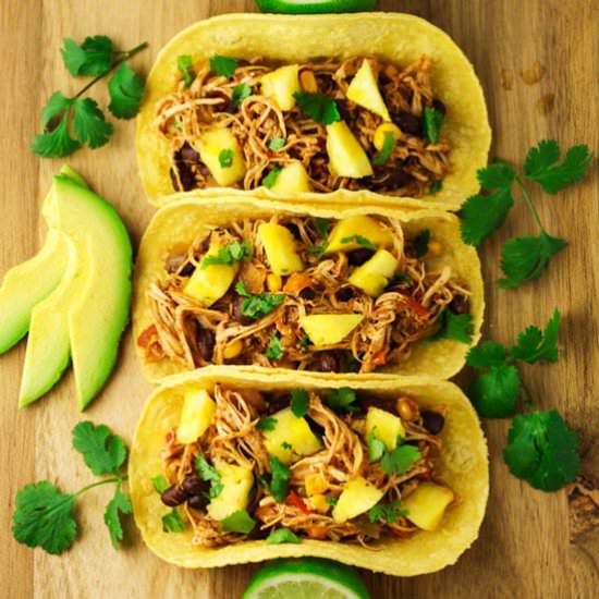 Slow Cooker Hawaiian Chicken Tacos