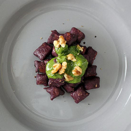 Kale Pesto and Purple Gnocchi