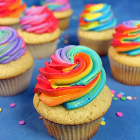 Rainbow Vanilla Cupcakes