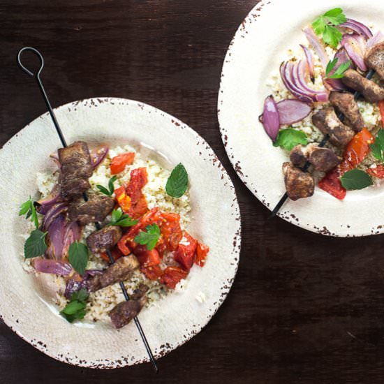Pork Kebabs with Cauliflower Rice