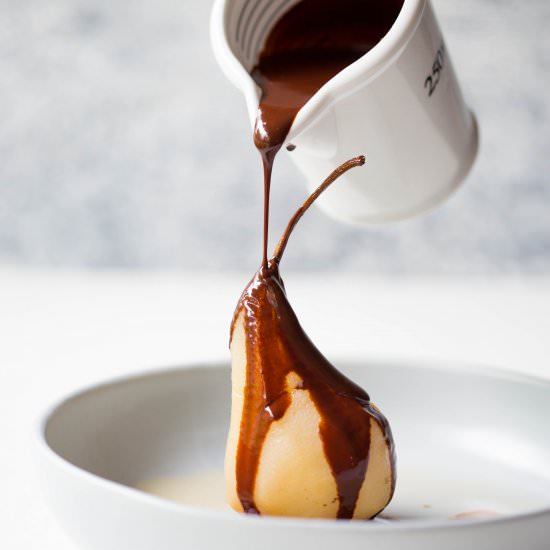 Chocolate Tea Poached Pears