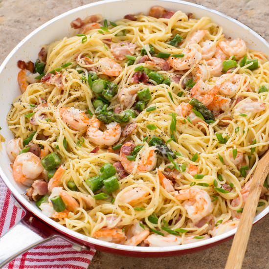 Shrimp Asparagus Carbonara