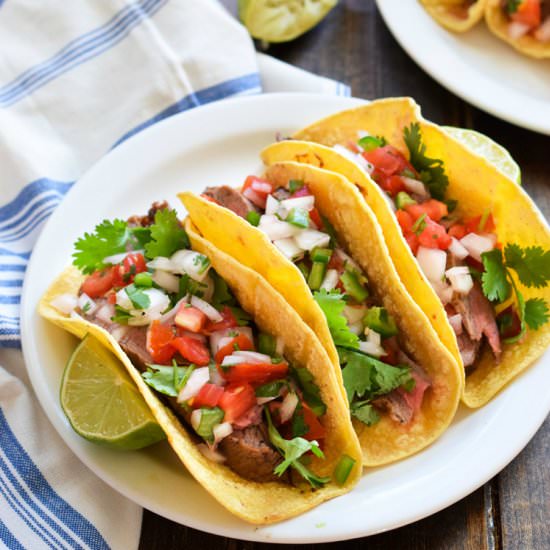 Marinated Flank Steak Tacos w/ Pico