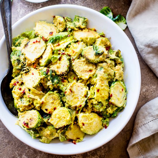Creamy Mustard Brussels Sprouts