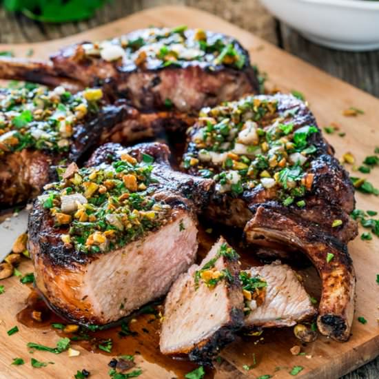 Pork Chops with Pistachio Salmuera