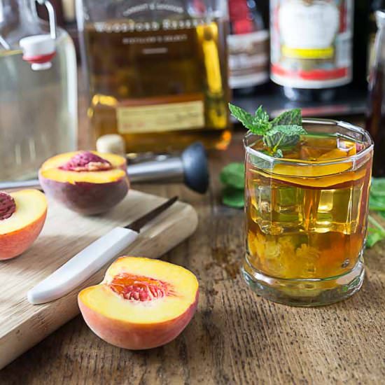 Bourbon Peach Tea Smash Cocktail